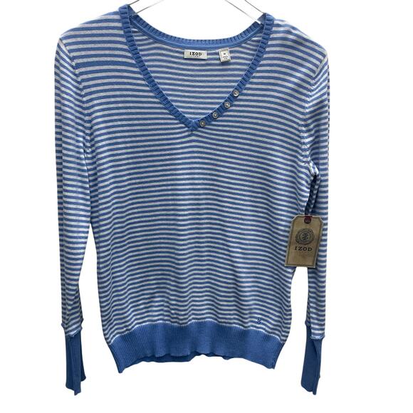 Izod Blue and White All Cotton V-Neckline Knit Top Women’s Size Medium - Picture 1 of 10